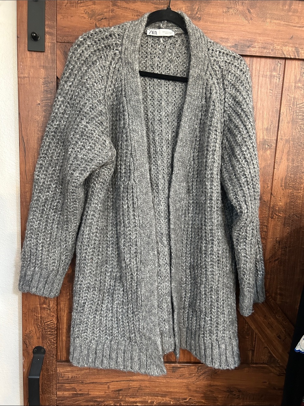 Zara Gray Open-Front Ribbed Knit Cardigan - Picture 2 of 11